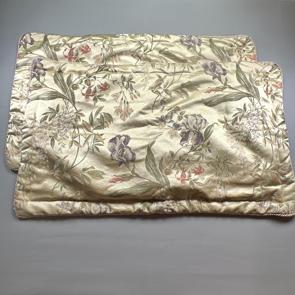 Croscill Home Pillowcase King Beige Floral Textured Cotton Piped Edges Set Of 2